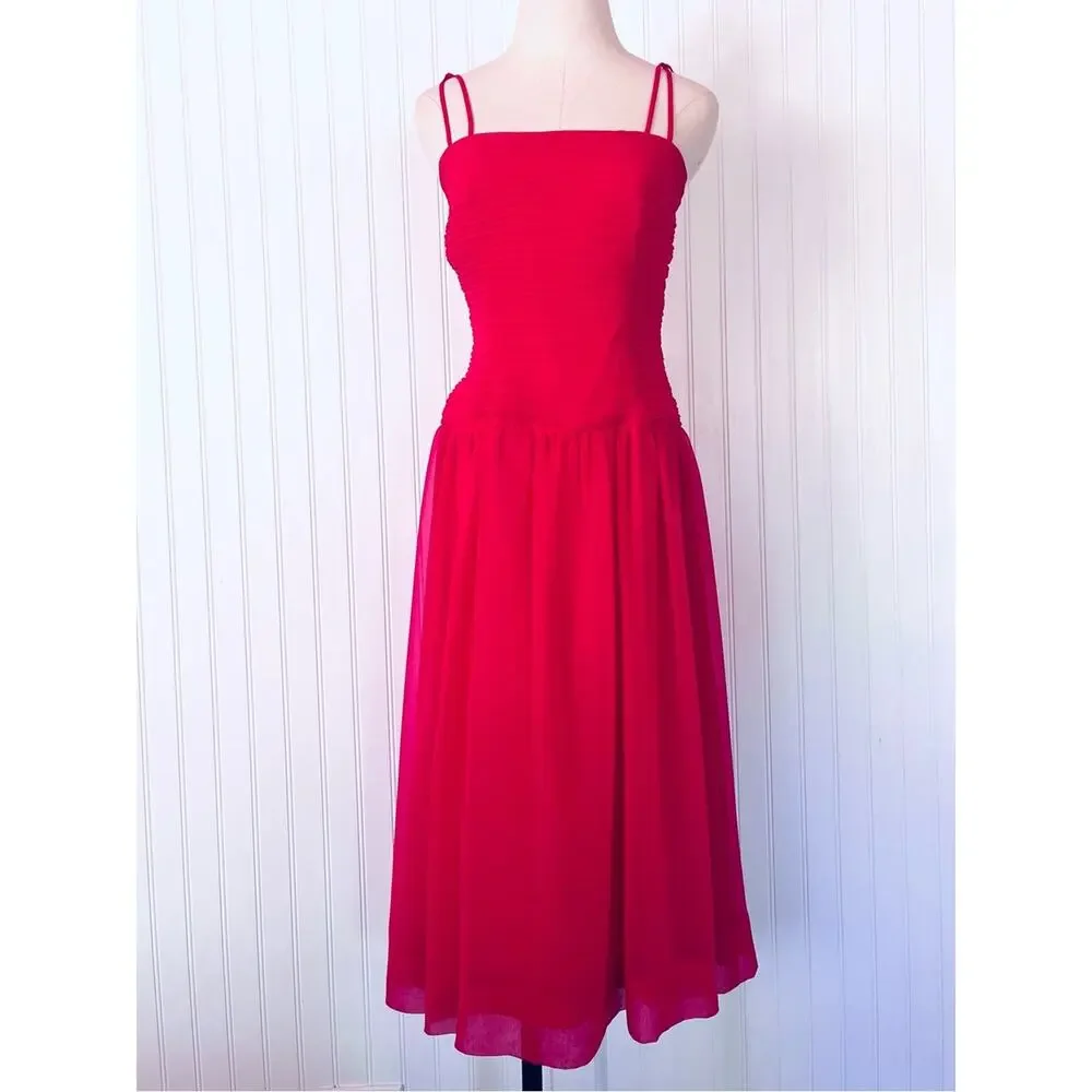 Vintage 60s House of Bianchi Pink Chiffon Gown Matching Sheer Overlay Small XS